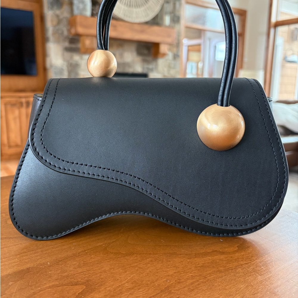 cult gaia Black Sculptural Clutch with Gold Tone Sphere Accents! New!